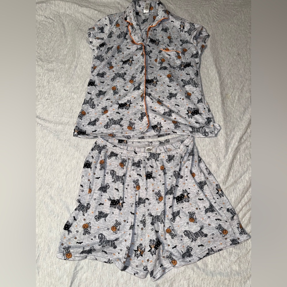 Gray and Orange Halloween Pajama Set with Playful Design